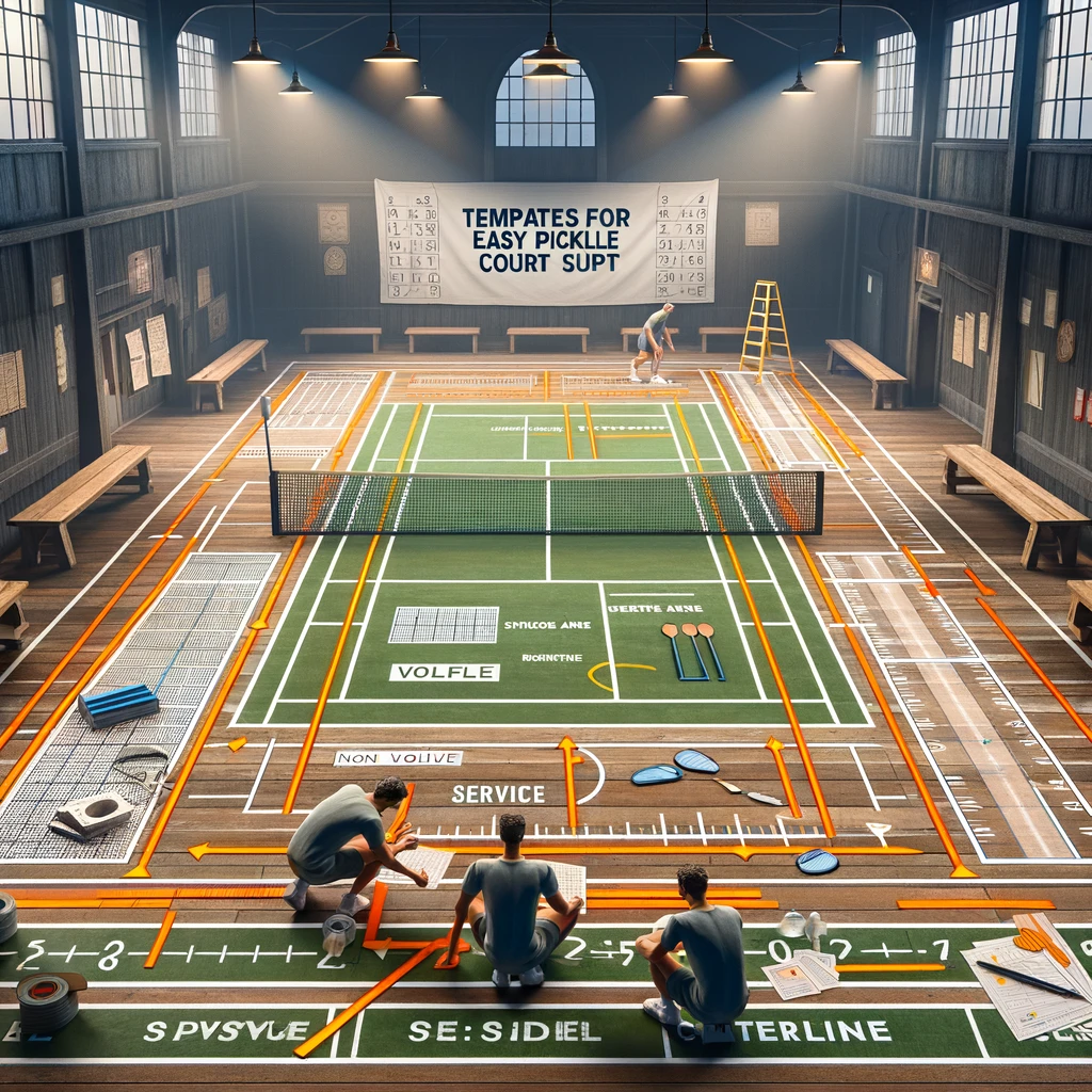 DALL·E 2024 02 19 19.07.19 Create a realistic image illustrating the concept of Templates for Easy Pickleball Court Setup. The image should depict a pickleball court in the pr